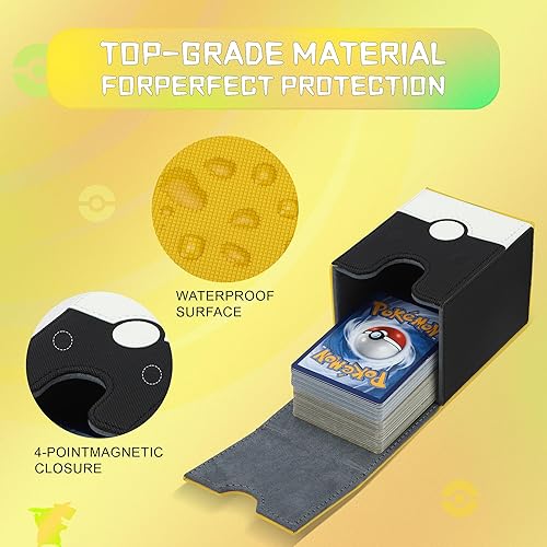 Miniatura 3 de Caja de cartas de piel sintética, se adapta a más de 100 tarjetas con funda, magnética, con cerradura, impermeable, Yugioh, MTG, CCG, almacenamiento