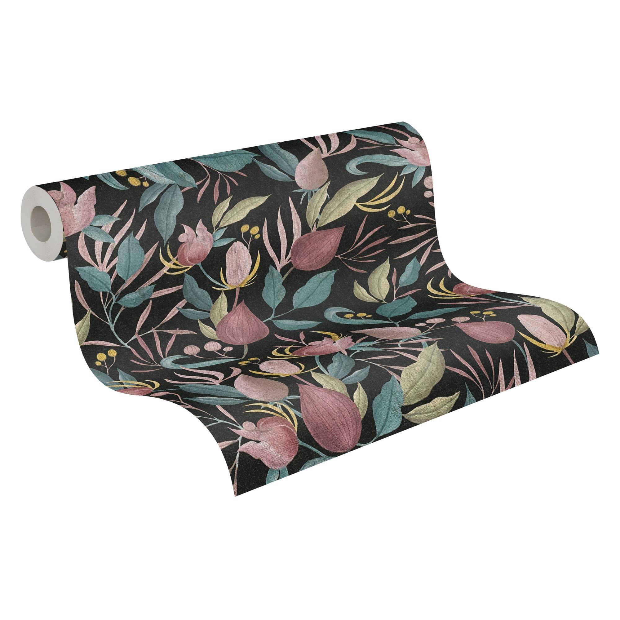 Livingwalls CosmoLiving Non-Woven Wallpaper with Floral Design in Black, Blue, Bright Pink, Yellow Green – 10,05 x 0,53 m Floral Wallpaper by Cosmopolitan – 790622