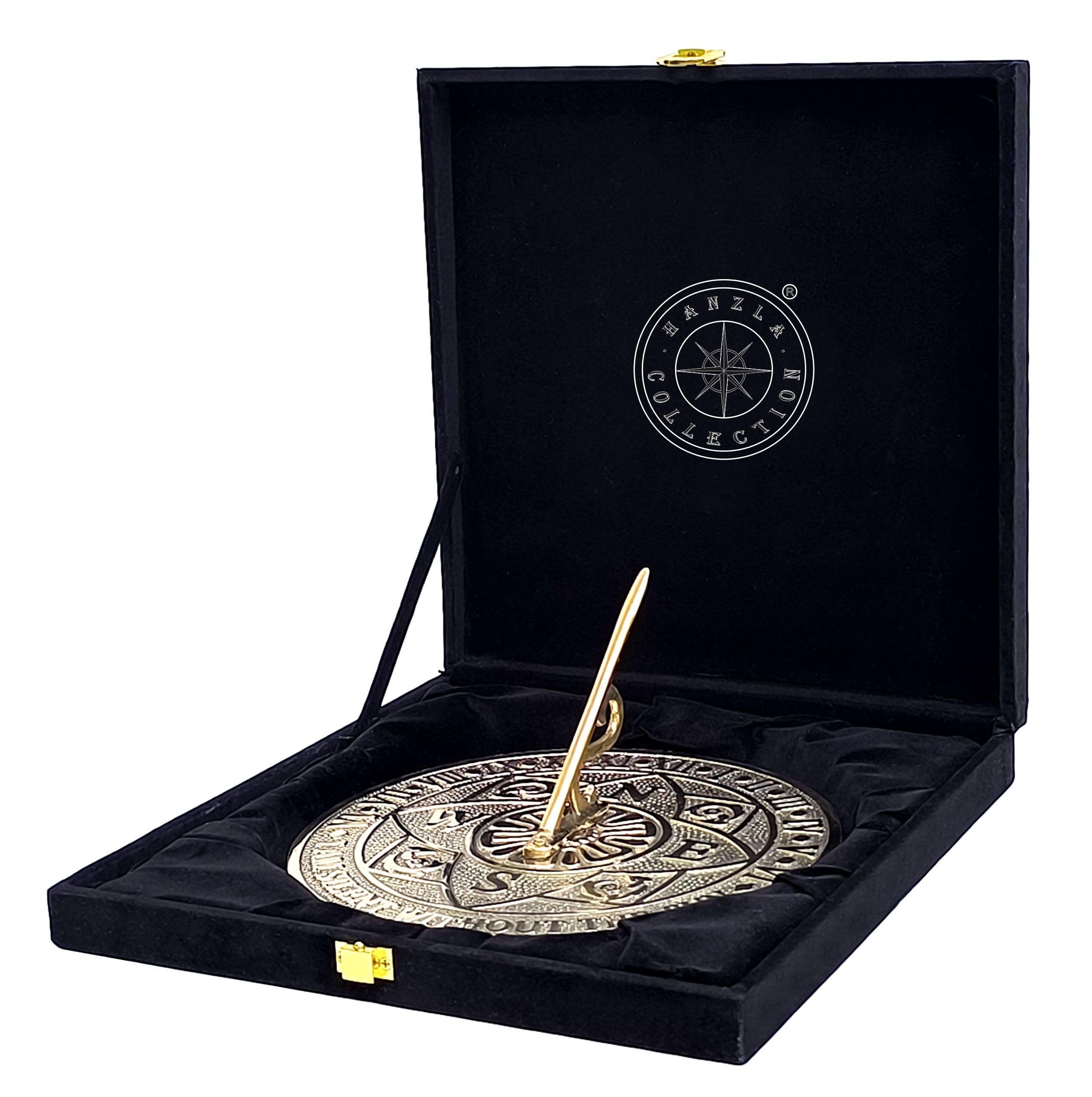 Reloj solar de latón macizo para jardín y exteriores | Reloj de sol de latón brillante hecho a mano con caja de terciopelo perfecto para seres queridos | Regalo de decoración del hogar o idea de