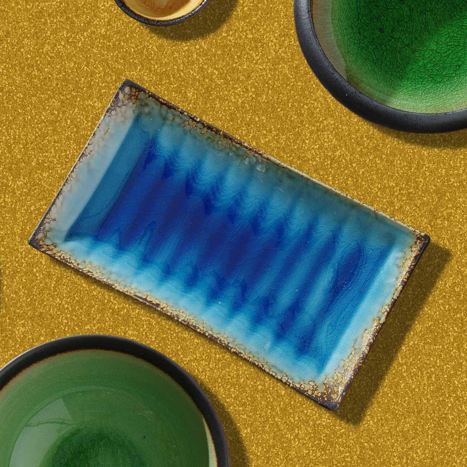 Fine Dine Lazur - Servierplatte | Rechteckige Platter | Teller aus Porzellan | Bunte Geschirr | Servierteller Steingut | 772867 | 272mm x 150mm