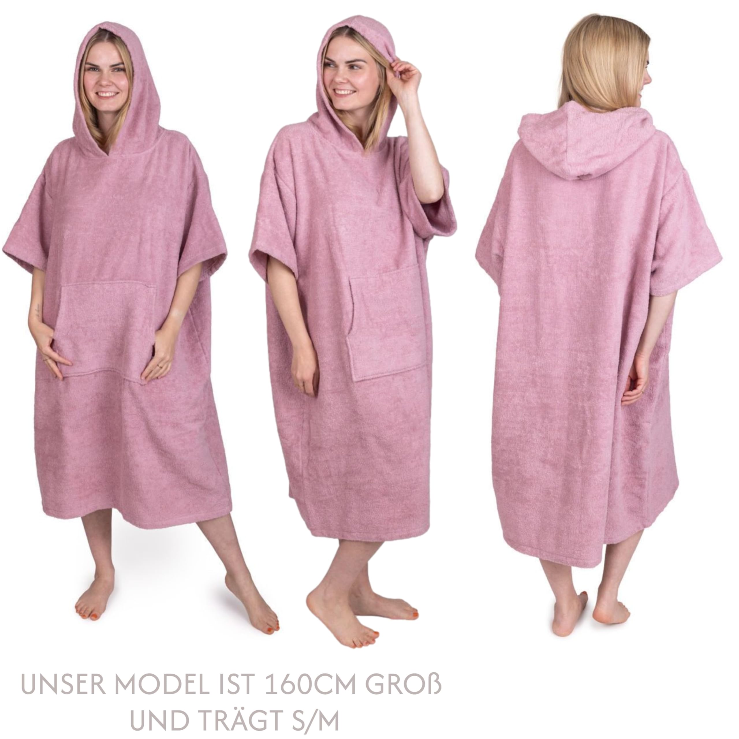 Frottee Badeponcho Damen Herren - Strandponcho 100% Baumwolle Surf Poncho Erwachsene Handtuch Kapuze Bade Surfponcho Bademantel
