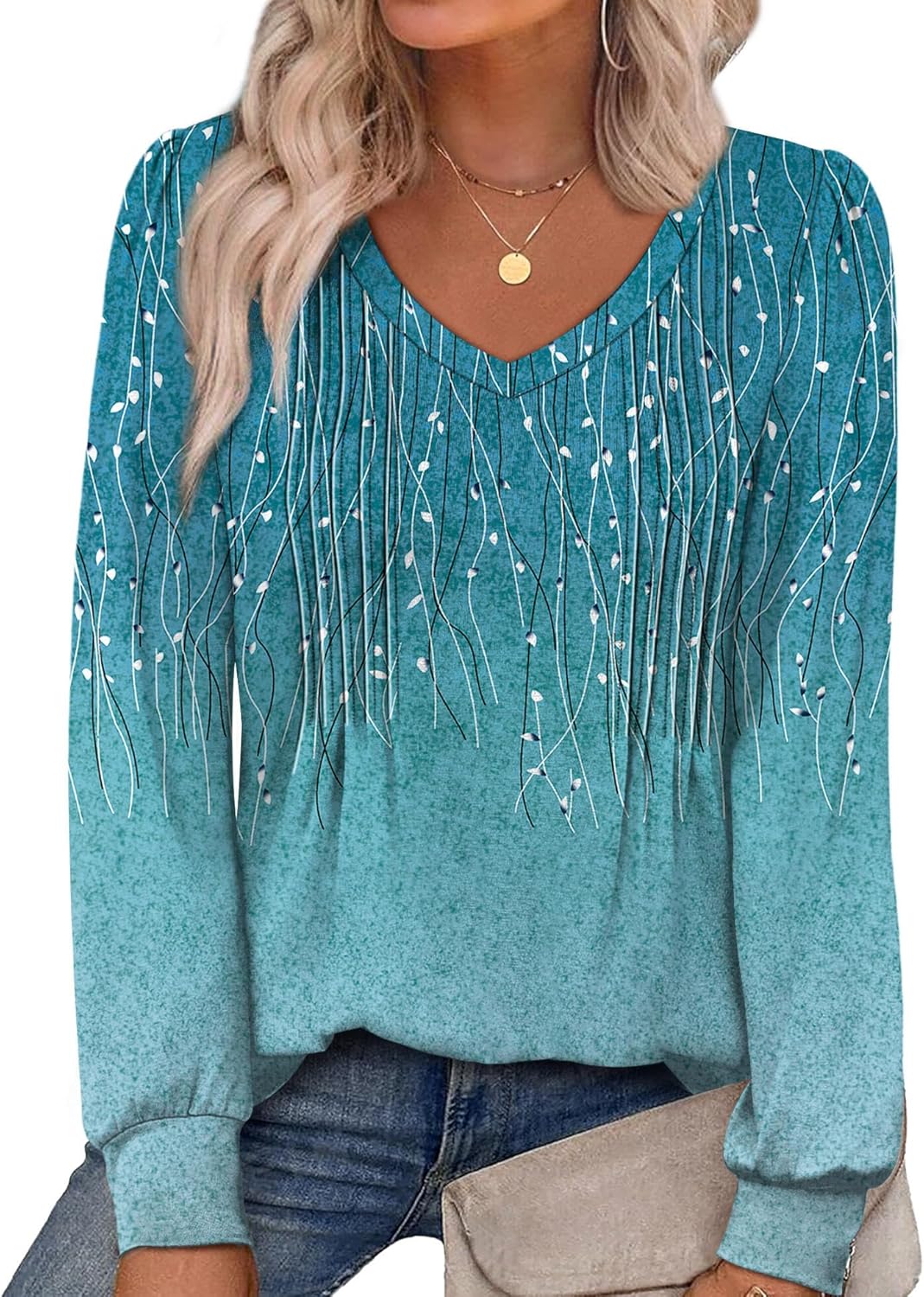 Alaroo Womens Long Sleeve Shirts Pleated V Neck Curved Hem Fall Winter Tunic Tops Blouses Print Alaroo Womens Long Sleeve Shirts Pleated V Neck Curved Hem Fall Winter Tunic Tops Blouses Print