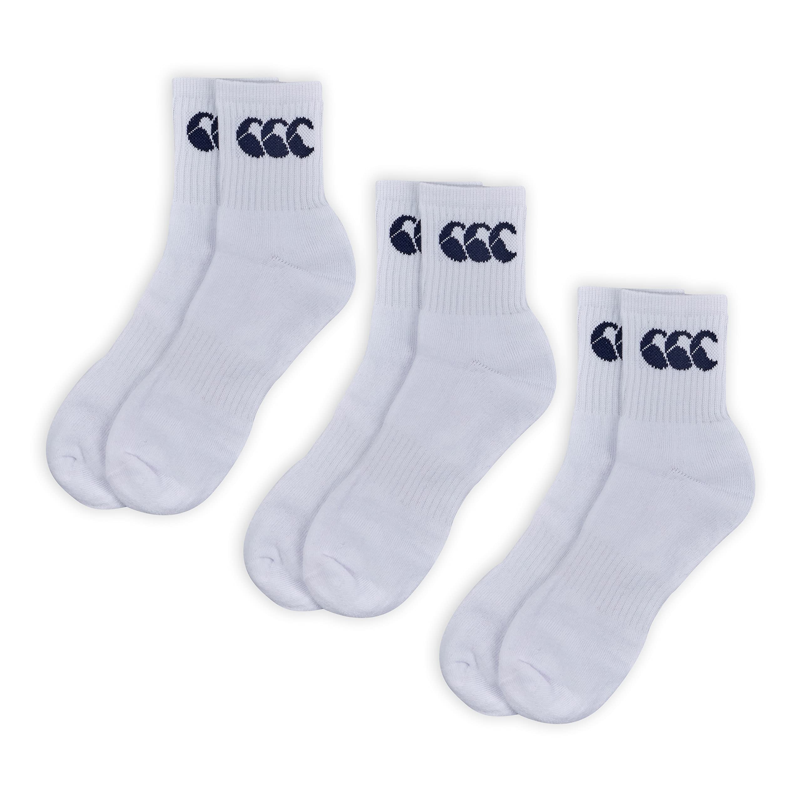 Canterbury Adult Unisex Crew 3 Pack Socks | Cotton Rich | CCC Logo Socks, White/Navy, M