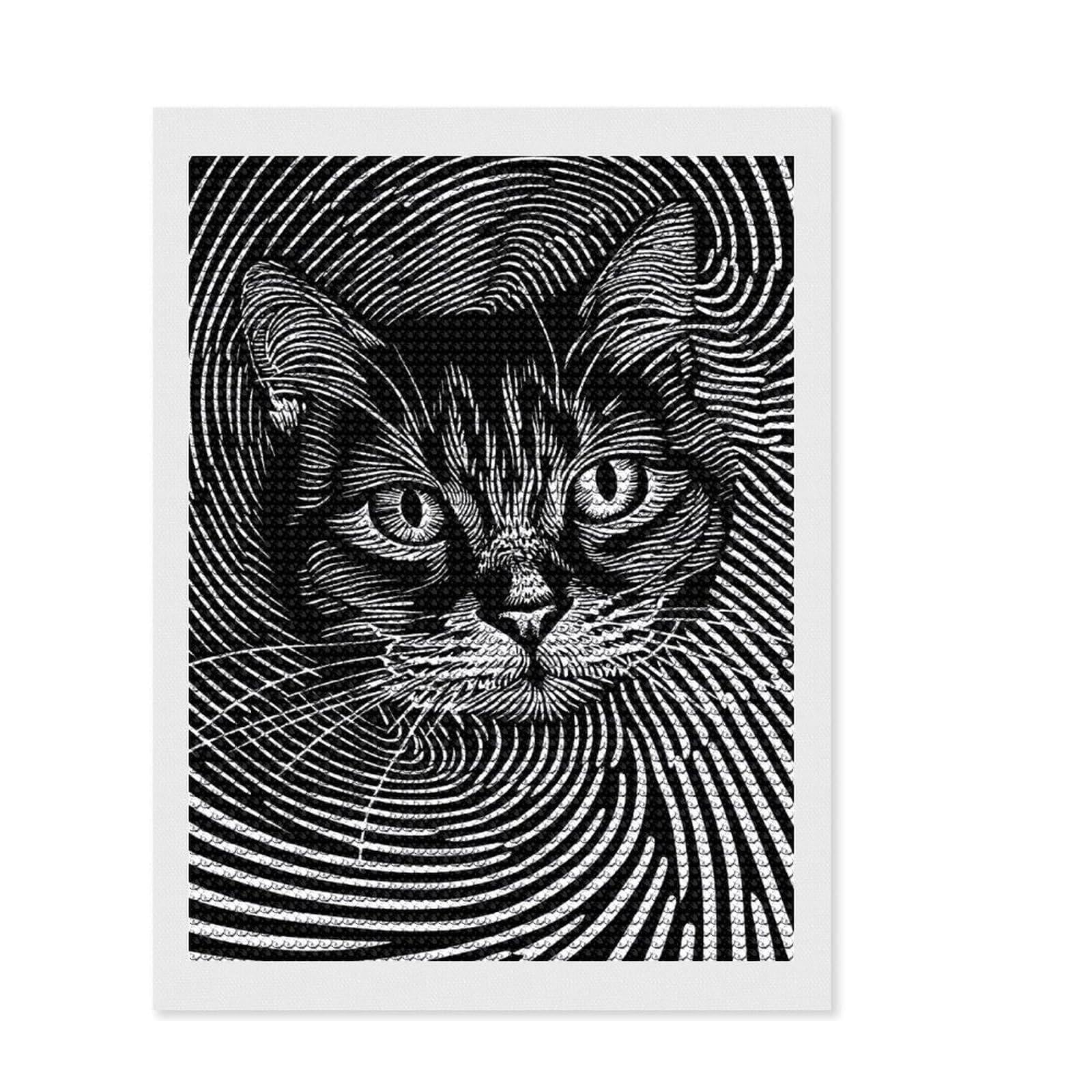 Junmoney Spiral Cat Face Diamond Art Kit 12"x16", Boho Decor, Relaxing DIY, Christmas Gift, Relaxing Handmade Project, Festive Home Decor