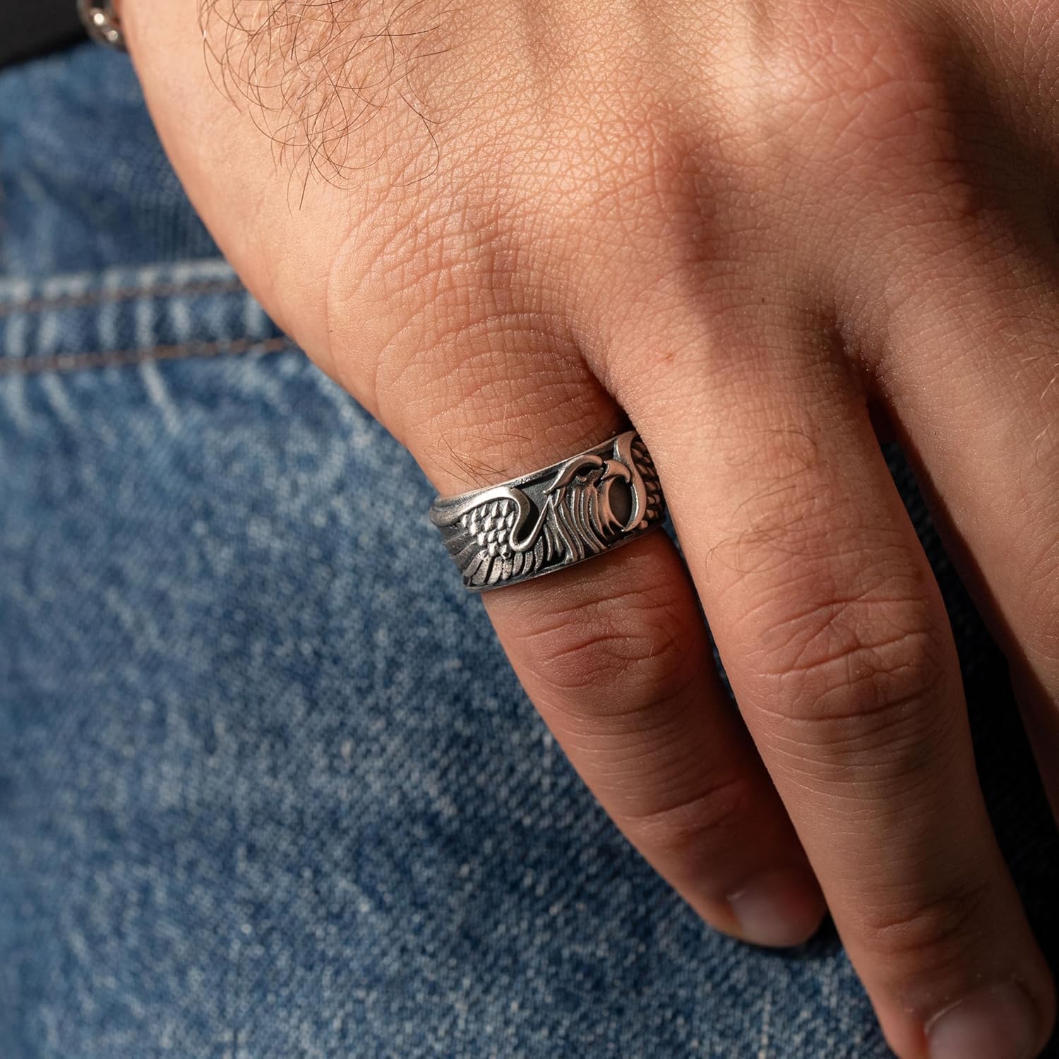 Handmade 925 Sterling Silver Viking Pirate Skull Ring, Gothic Norse Mythology Animal Symbol Jewelry, Unique Unisex Heroic Gift