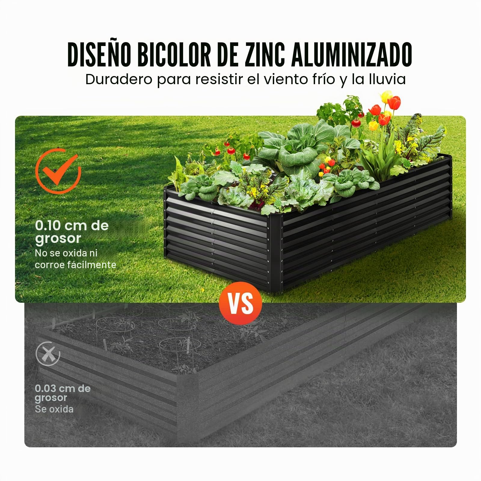 VEVOR Cama Elevada de Jardín 240 x 120 x 60 cm Jardinería Elevada de Metal Galvanizado para Cultivo de Flores Plantas Hierbas Huerto Urbano para Jardín Terraza Patio Balcón Gris Oscuro con Accesorios