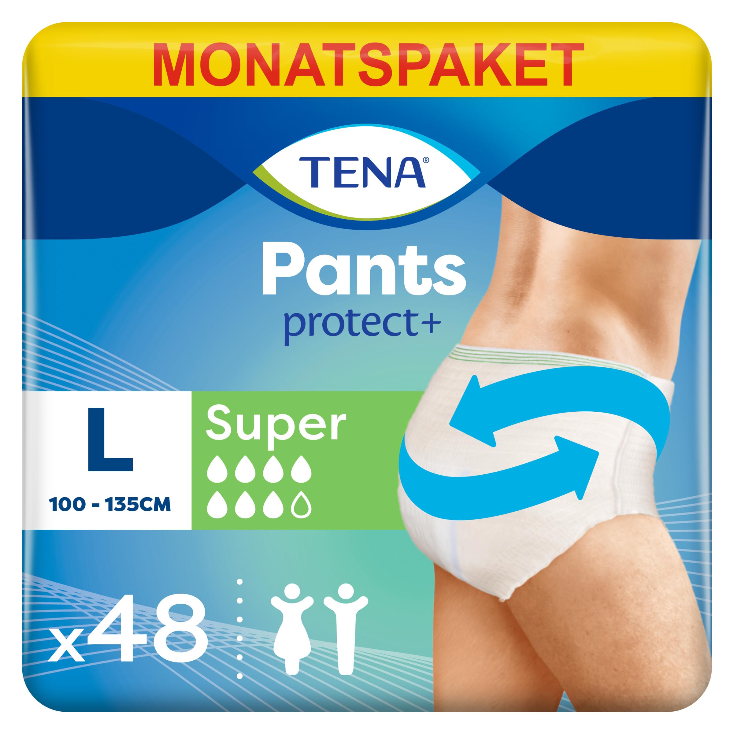 TENA Pants Super, 48 pairs of Unisex Incontinence Pants (4 x 12 packs) for Women and Men with Heavy Bladder Weakness, Designed for Active Everyday Life with Triple Protection and Dual Absorption