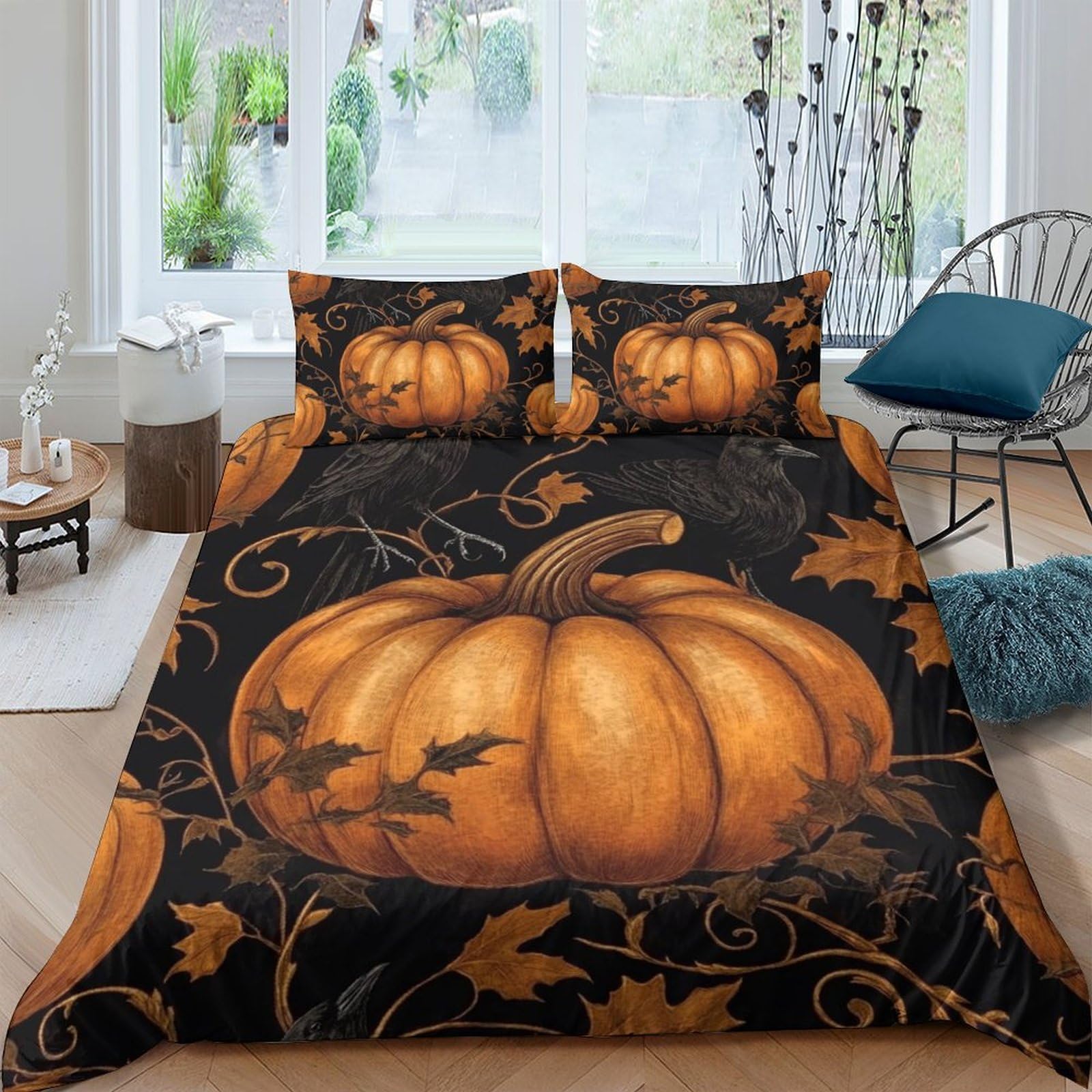 Ctjqhvkz Style-1 3D Printed Pumpkin Harvest Fitted Sheet Microfiber Autumn Leaves Bed Sheet For Bedroom Guest Room Mattress Decor Single（135X200cm）