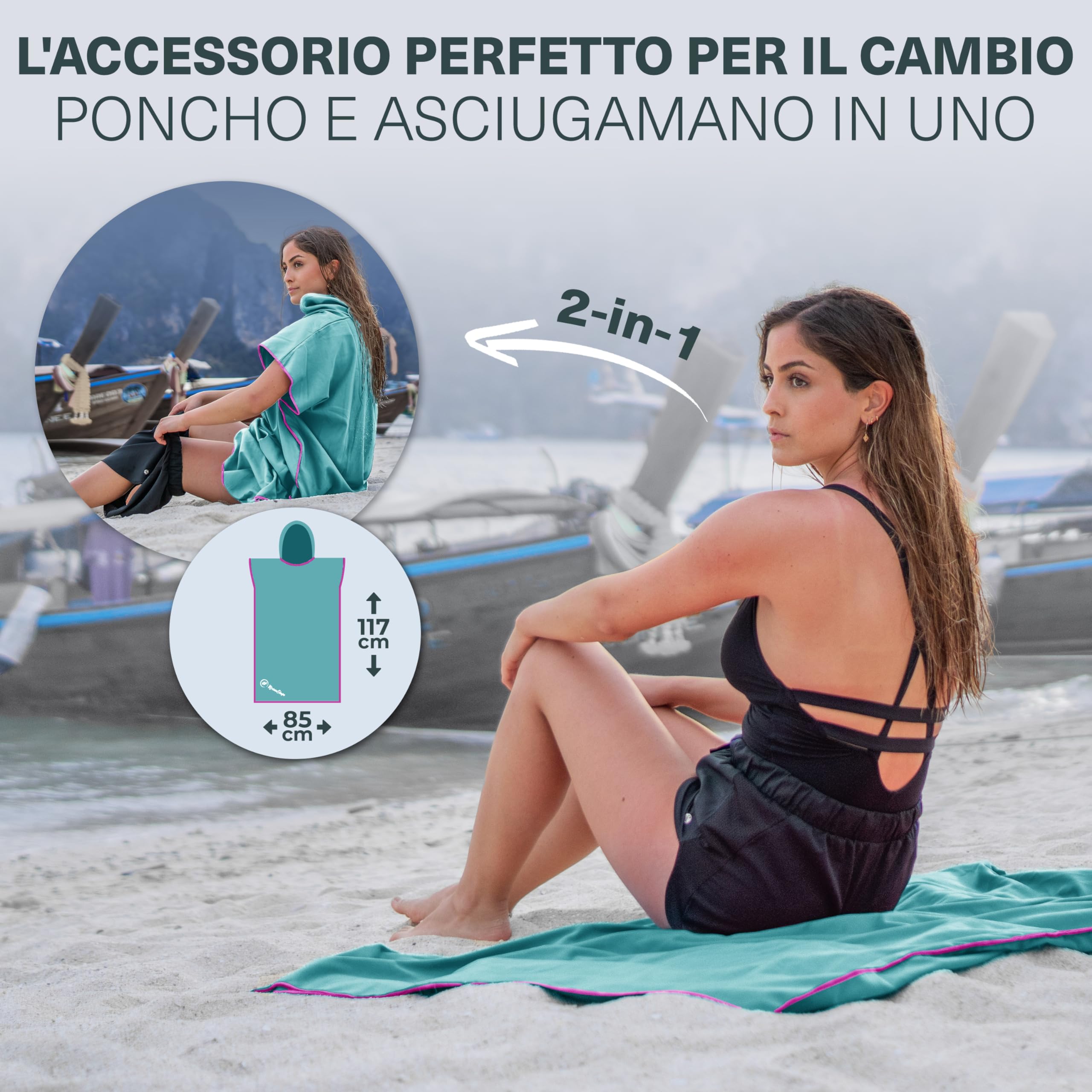 NirvanaShape Accapatoio Uomo/Donna Stile Poncho, Accappatoio Microfibra e Asciugamano Palestra, Poncho Surf ad Asciugatura Rapida, Ideale per Surf, Gite in Campeggio, Sauna, Spiaggia