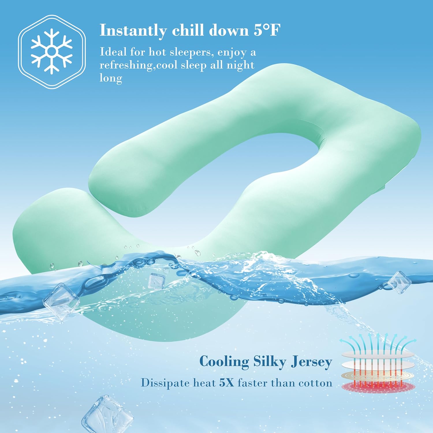 Cute Castle Cooling Cover Pregnancy Pillows, Soft U-Shape Maternity Pillow with Removable Cover - Full Body Pillows for Adults Sleeping - Pregnancy Must Haves - Jumbo 57 Inch - Turquoise