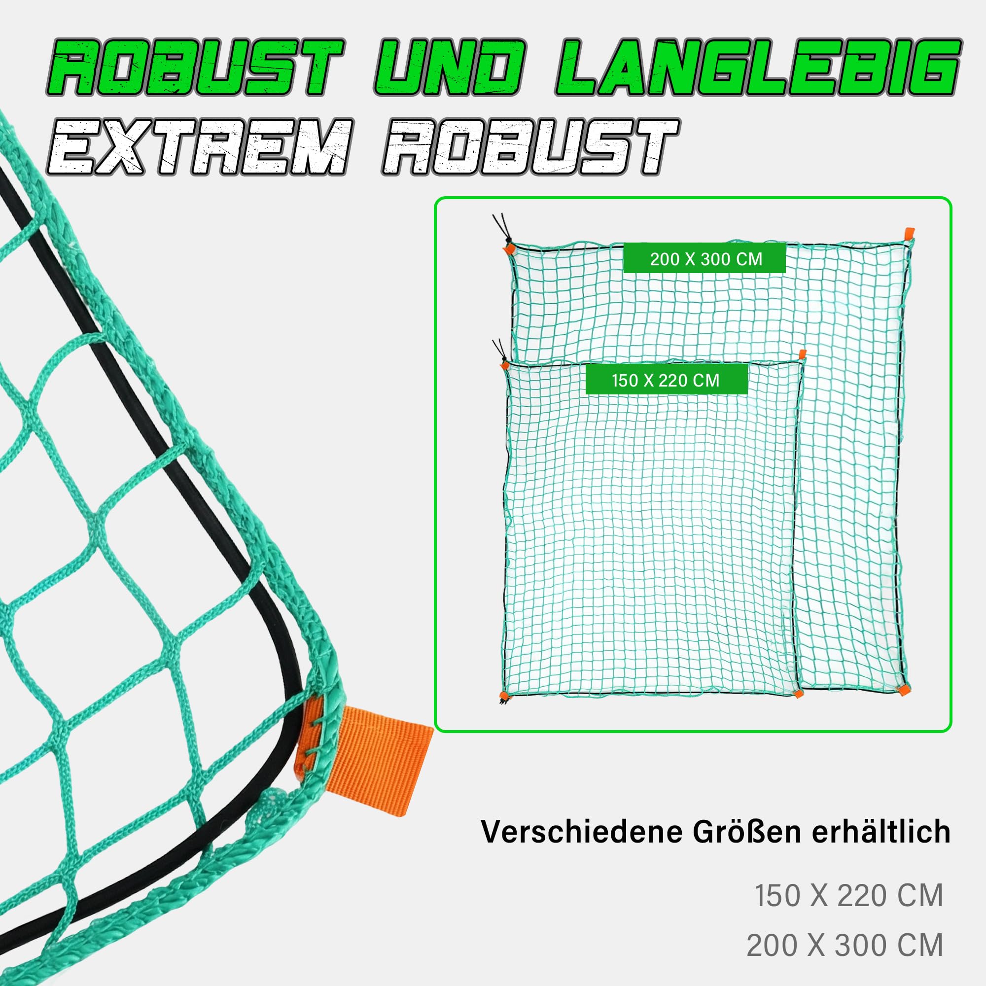 STARLEAPARTS Anhängernetz 1,5x2,2 M, Inkl. 6 Spannhaken, Eckmarkierungen, Verstärktes Gummiseil, 780N, Transportnetz zur Ladungssicherung, PKW Zubehör Gepäcknetz, Grün