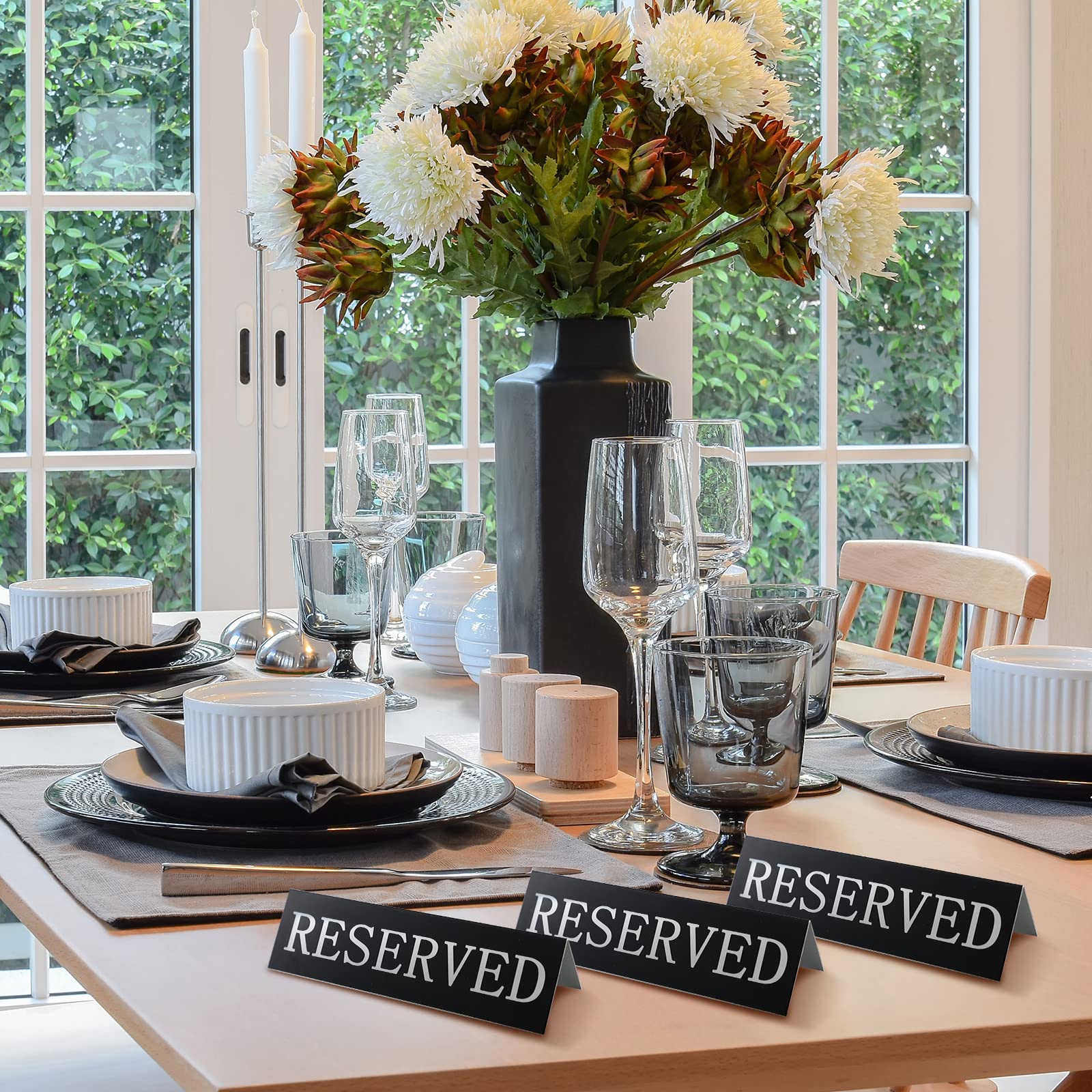 Peryiter 12 letreros de metal reservados para mesa de tienda de campaña de doble cara, indicadores de asiento de reserva de invitados para bodas, restaurantes, ceremonias familiares, eventos, 5.91 x