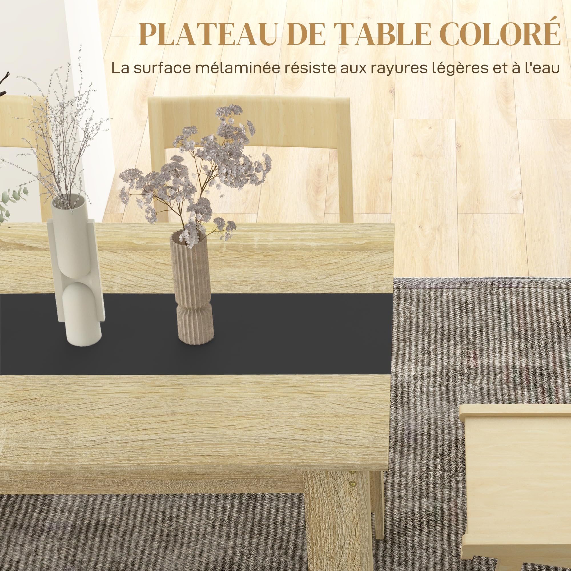 HOMCOM Stół jadalniany 6-osobowy 140x90x75cm naturalne drewno & czarny