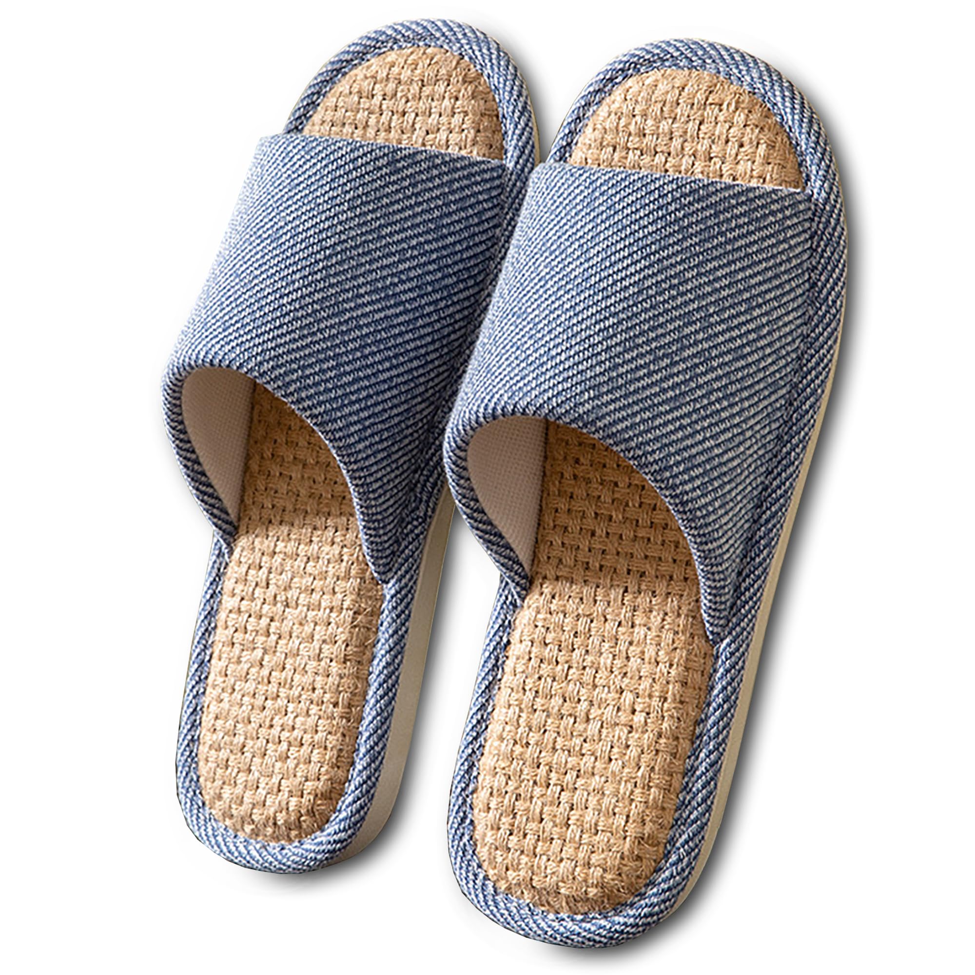 Women And Men House Fabric Slippers Indoor And Outdoor Non-Slip Memory Foam Open-Toe Home Shoes Soft Bottom Linen
