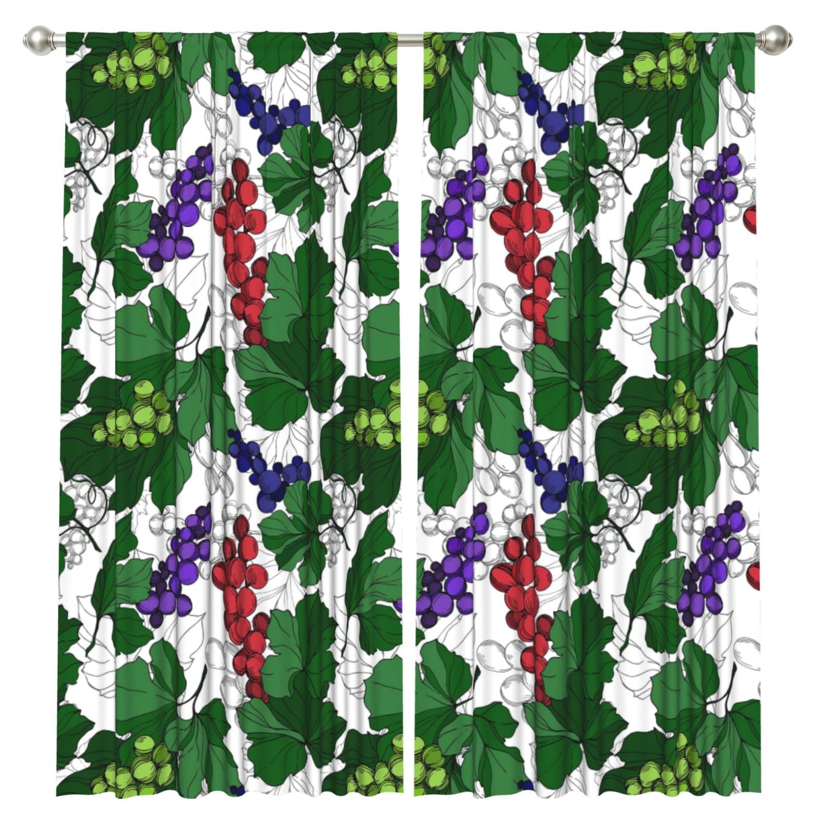 InOmak Grapes Pattern, 2 Panels Window Curtains 52 x 84 Inch Blackout Curtains for Living Room Bedroom