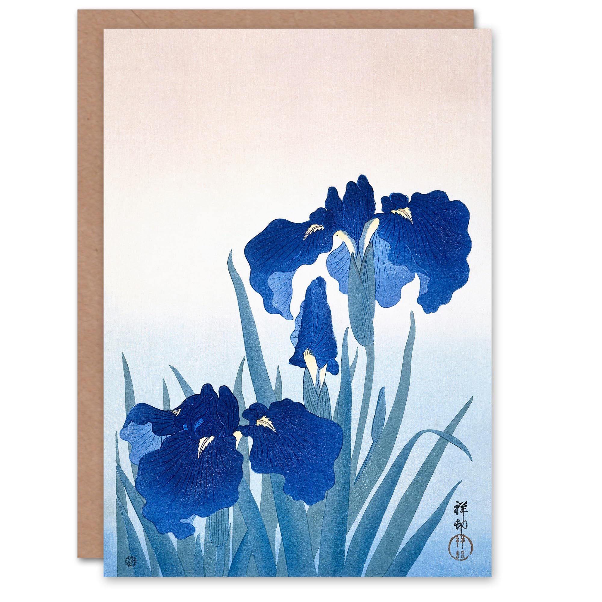 Artery8 Ohara Koson Art Card Blue Iris Flowers Floral Japanese