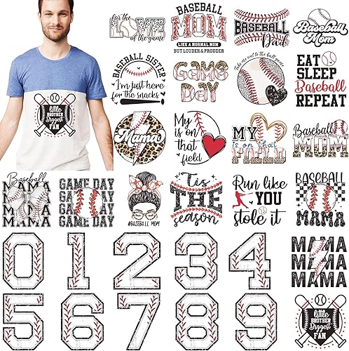 30 parches de transferencia de calor de béisbol, parches de transferencia de calor listos para prensar, parches de vinilo de transferencia de calor