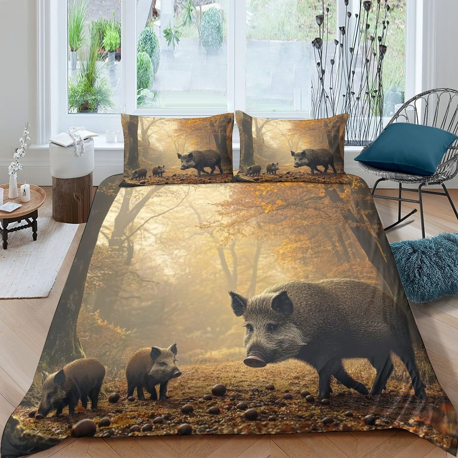 Ctjqhvkz Style-9 3D Printed Wild Boar Forest Fitted Sheet Microfiber Soft Bed Cover For Bedroom Guest Room Decor Protection Single（135X200cm）