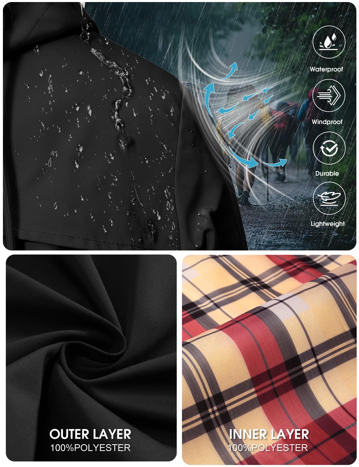 heekpek Veste Femme Imperméable à Capuche Longue Manteau de Pluie Legere Trench Capuche Femme Poncho Pluie Impermeable Coupe Vent Printemps Été Automne