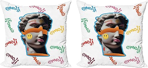 Ambesonne Emoji - Juego de 2 fundas de almohada decorativas, ilustración moderna de esculturas antiguas, formas y formas de graffiti, funda de cojín