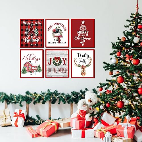 Miniatura 6 de Tevxj 9 piezas de arte navideño para pared, decoración de pared para dormitorio, decoración de pared de Navidad, carteles para sala de estar,