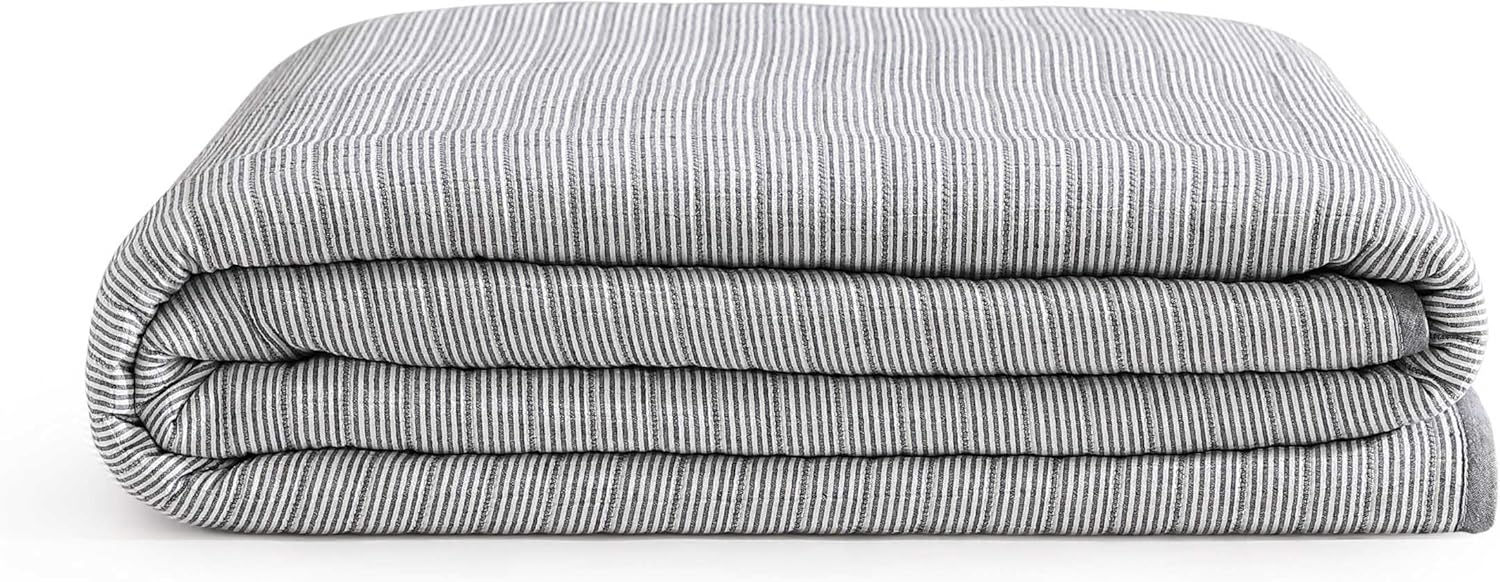 Tommy Hilfiger - Twin Quilt Set, Luxurious Bedding with Matching Shams, European Closure for Reversibility, Soft & Breathable Bed Set (Ithaca Stripe Navy, Twin)