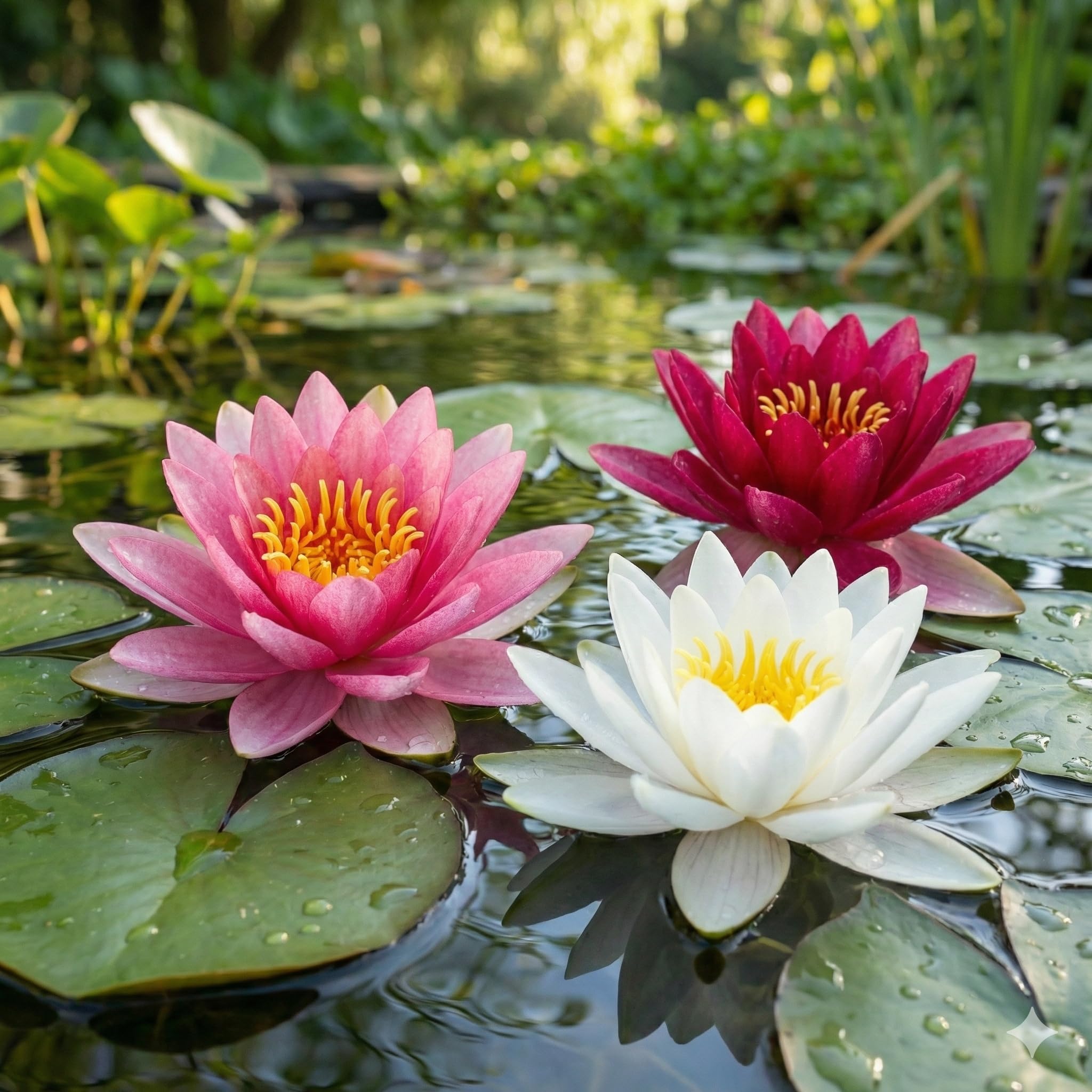 Seerosen Set 3 Stück Wasserlilien Rot Weiß Rosa im Pflanzkorb Teichpflanzen Komplettset Wassertiefe 10-100 cm