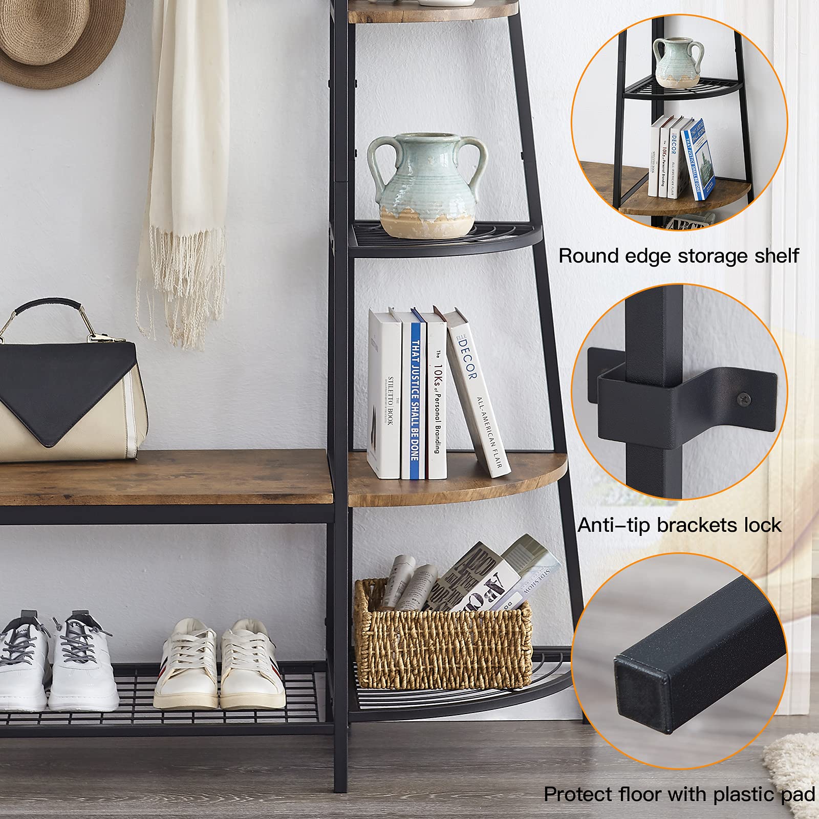 OIAHOMY Entryway Coat Rack with Storage Shoes Bench,Industrial Hall