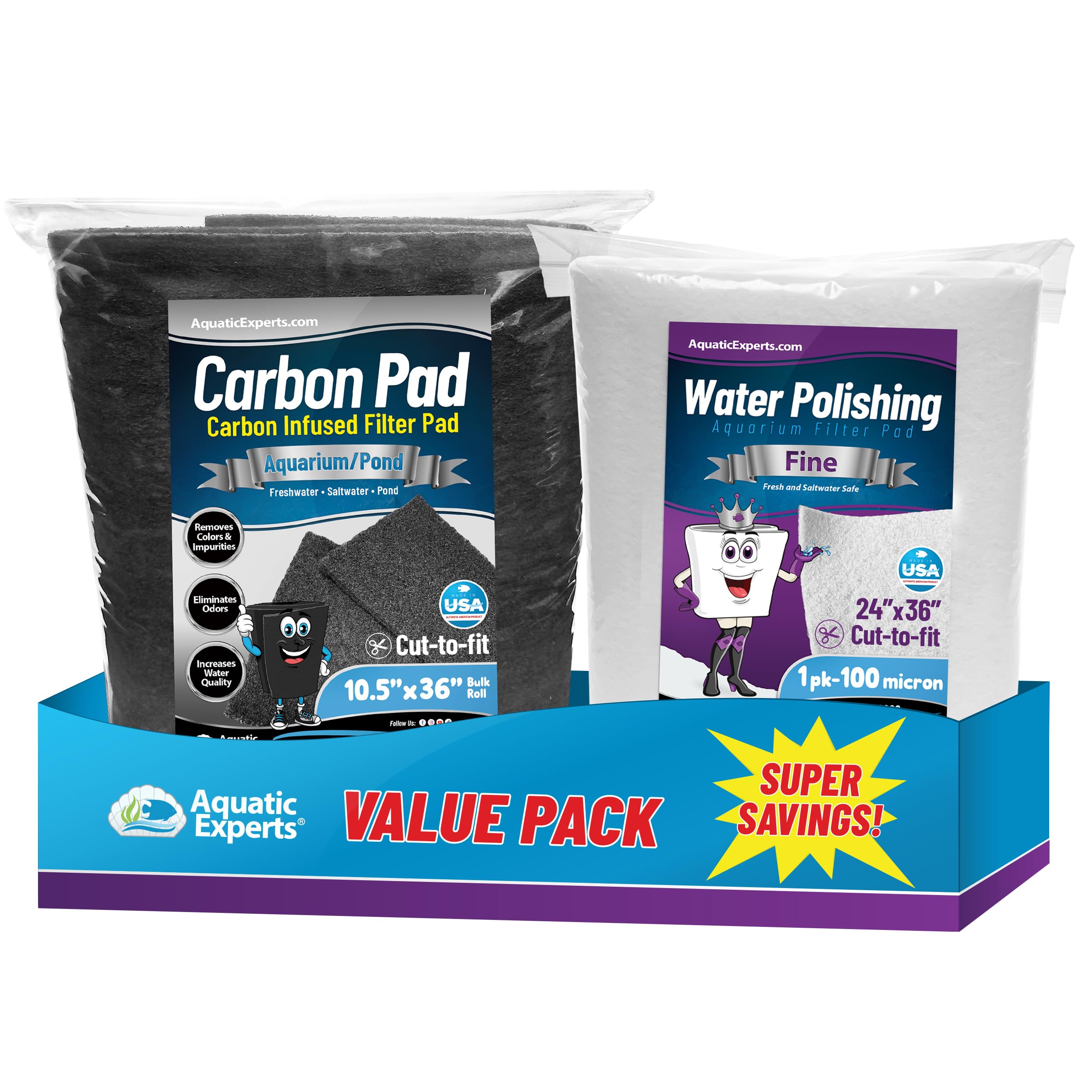 Aquarium Carbon Pad - Cut to Fit Carbon Infused Filter Pad Media for Crystal Clear Fish Tank and Ponds (10.5 Inch Width, Aquarium Bundle)