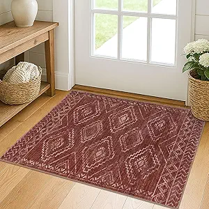 KILOCOCO Boho Entryway Rug 2x3 Printed Small Area Rug Indoor Door Mat Machine Washable Kitchen Rugs Super Soft Non Slip Throw Rugs for Bedroom Entrance Geometric Laundry Room, Burnt Orange/Red
