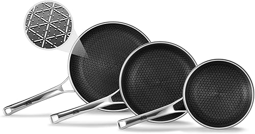 Juego de sartenes antiadherentes, juego de sartenes híbridas antiadherentes (8+10+12 pulgadas), sartén para cocinar, juego de cocina sin PFOA,