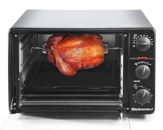Elite Gourmet ERO-2008N# Countertop XL Toaster Oven, Rotisserie, Bake, Grill, Broil, Roast, Toast, Keep Warm and Steam (23L capacity fits a 12” pizza, 6-Slice, Black)