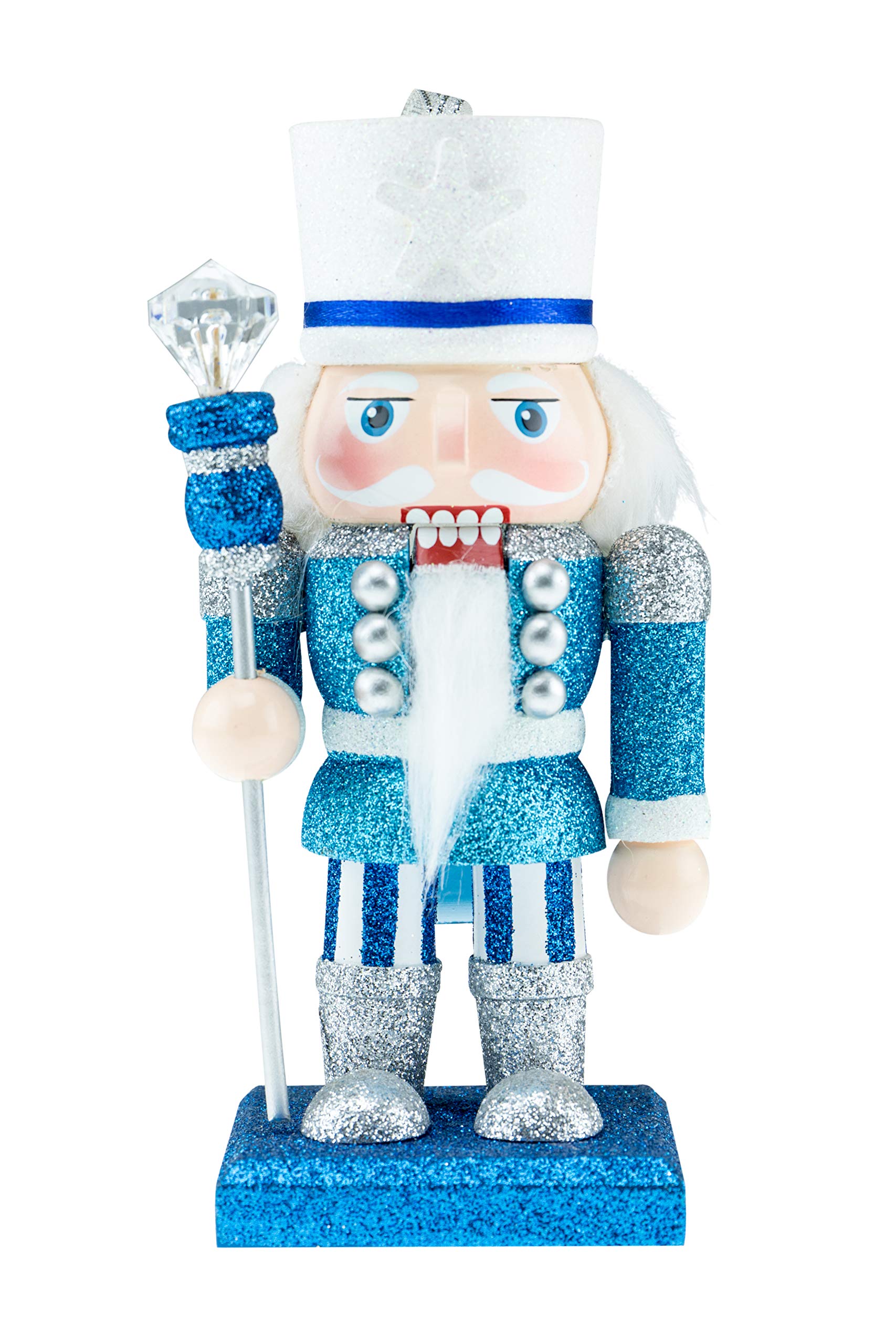 Clever Creations - Casse-Noisettes Traditionnel en Bois - Roi avec Sceptre - décoration de Noël/de fêtes - idéal pour Une étagère/Table - Bleu/argenté/Blanc - 15,2 cm