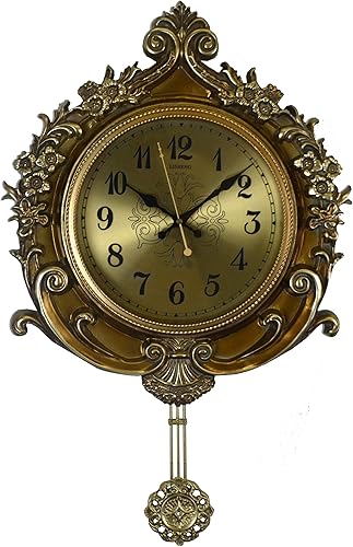 Reloj de pared de oro con péndulo balanceante victoriano barroco