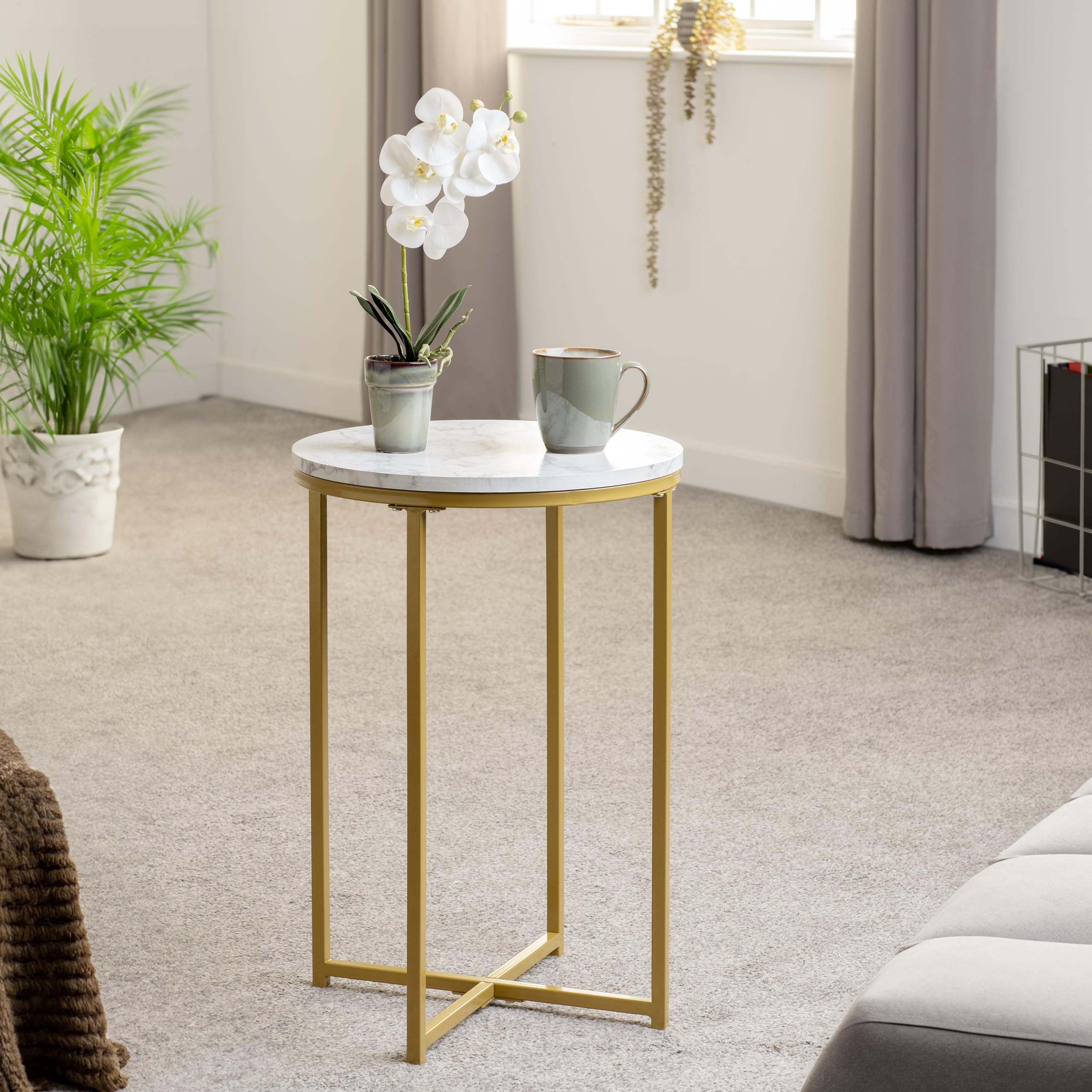 Seconique Dallas Side Table in Marble/Gold Effect