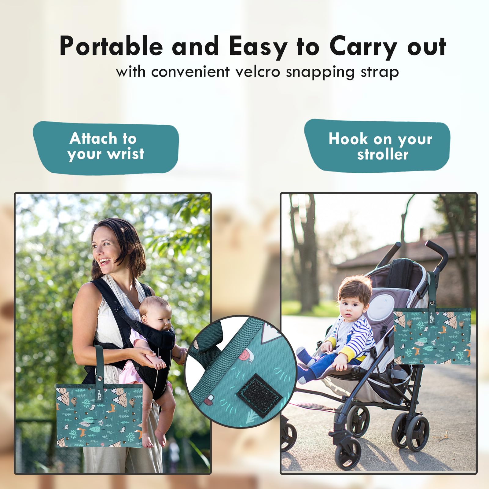 Tragbare Wickelunterlage für Babys, wasserdicht, kompakt, mit Handschlaufe, abwischbare Reise-Wickelunterlage für Wickeltasche, Geschenke für Babyparty von PhOEBUS BABY (Woods)