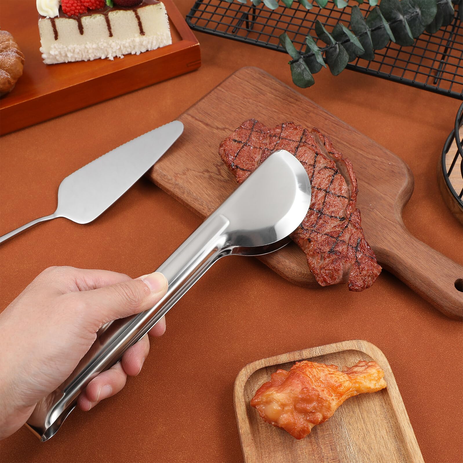 Utensilios de Acero Inoxidable para Servir Incluye Pinzas y Servidor de Pizza Resistente y Fácil de Limpiar para Fiestas Buffet y Reuniones Familiares