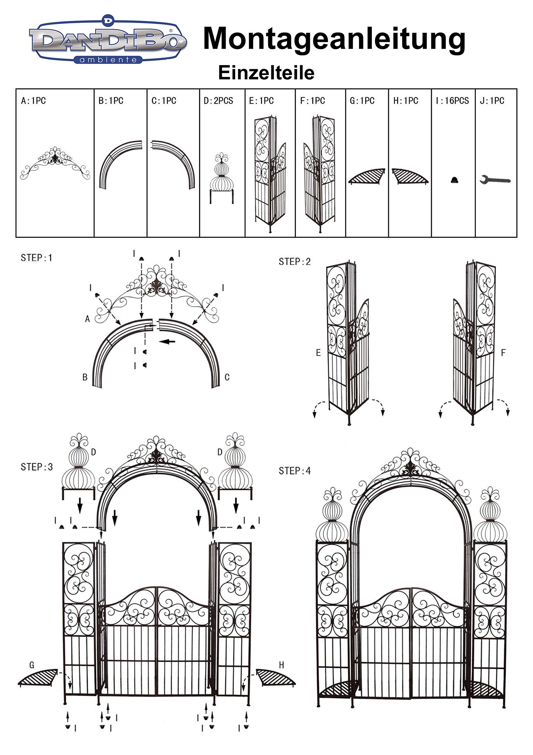 DanDiBo Arcade Rosier avec Portail Porte d'entrée 120853 en métal Fer forgé 265x190cm Support pour Plantes grimpantes