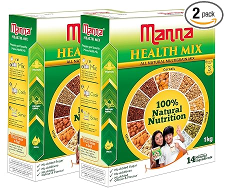 Manna Health Mix 2kg | 100% Natural Multigrain Nutrition Drink Kids | Multi Millet Health Drink Mix Powder 2kg (1kg x 2 Packs) | Sathu Maavu | Porridge