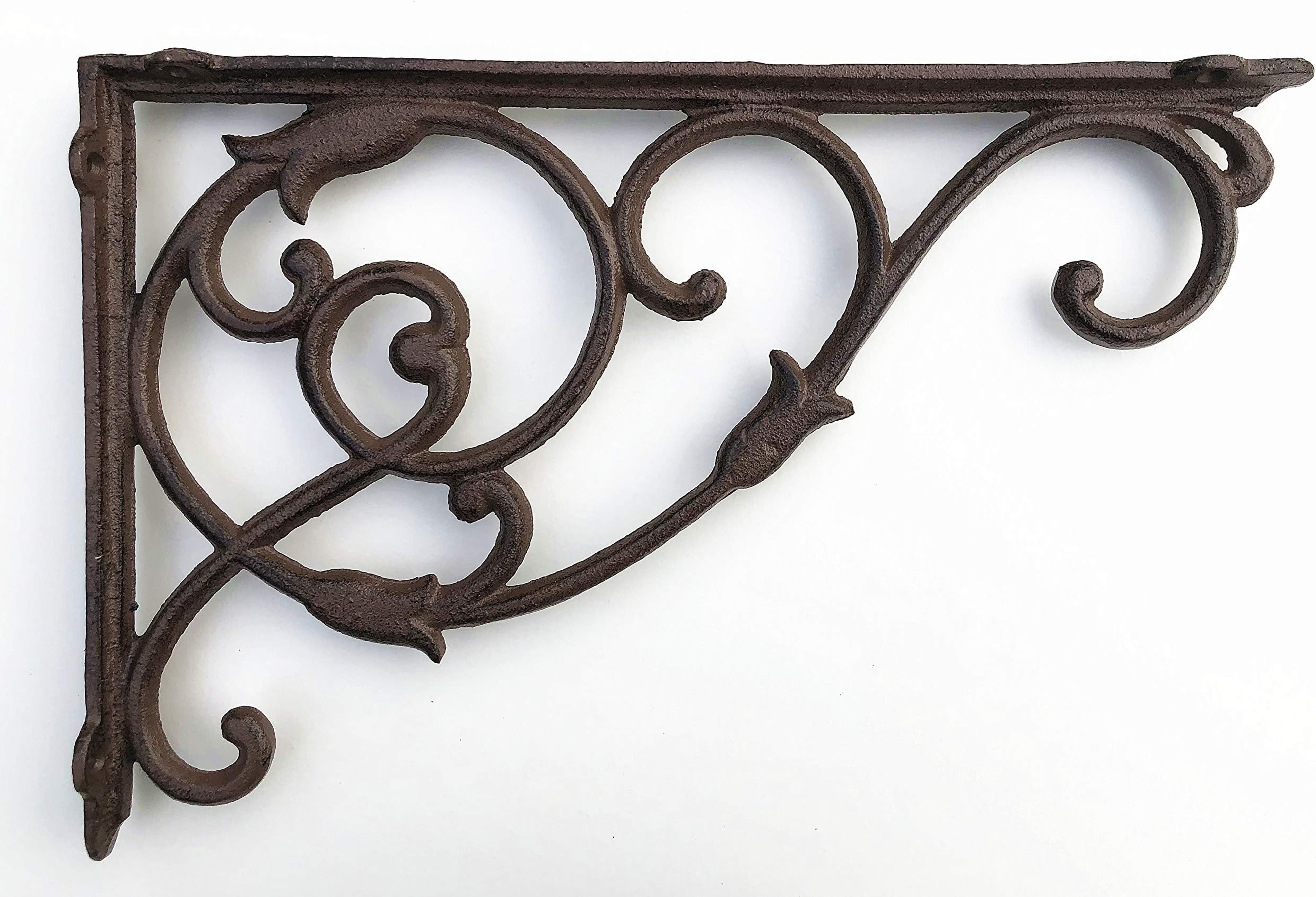 Spring life Victorian Style Cast Iron Ornate Shelf Bracket in 2 Sizes and 3 Colours (34X22.8, Brown)