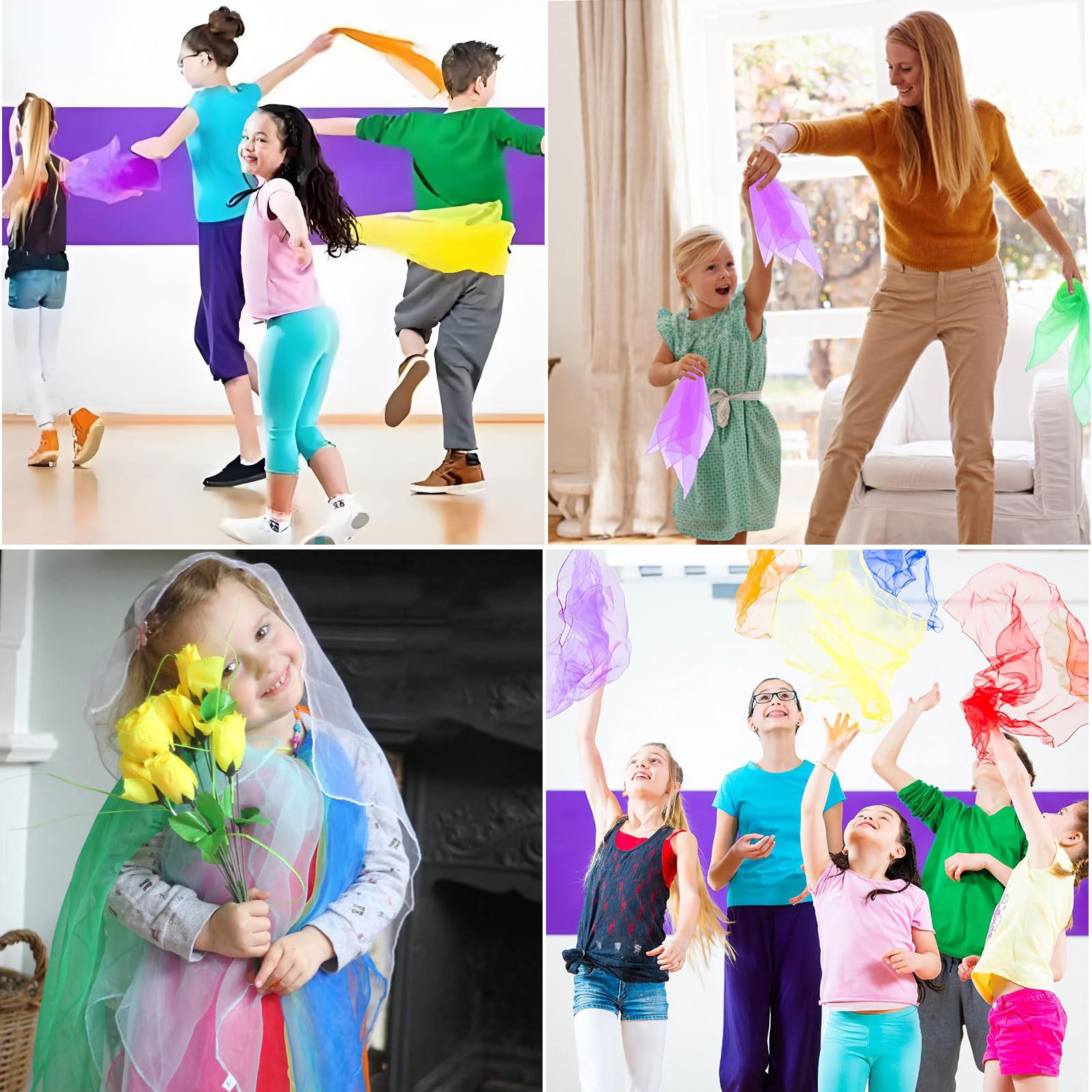 12 Pezzi Foulard Colorati Per Bambini, Fazzoletti Da Ginnastica