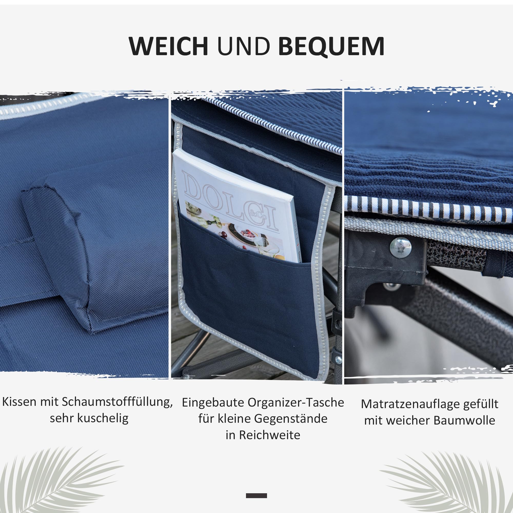 Outsunny Lit de camping pliable Lit de camp pliable avec oreiller Poche latérale Matelas Lit d'invité pouvant supporter jusqu'à 150 kg Voyage Outdoor Oxford bleu foncé 188 x 64,5 x 53 cm
