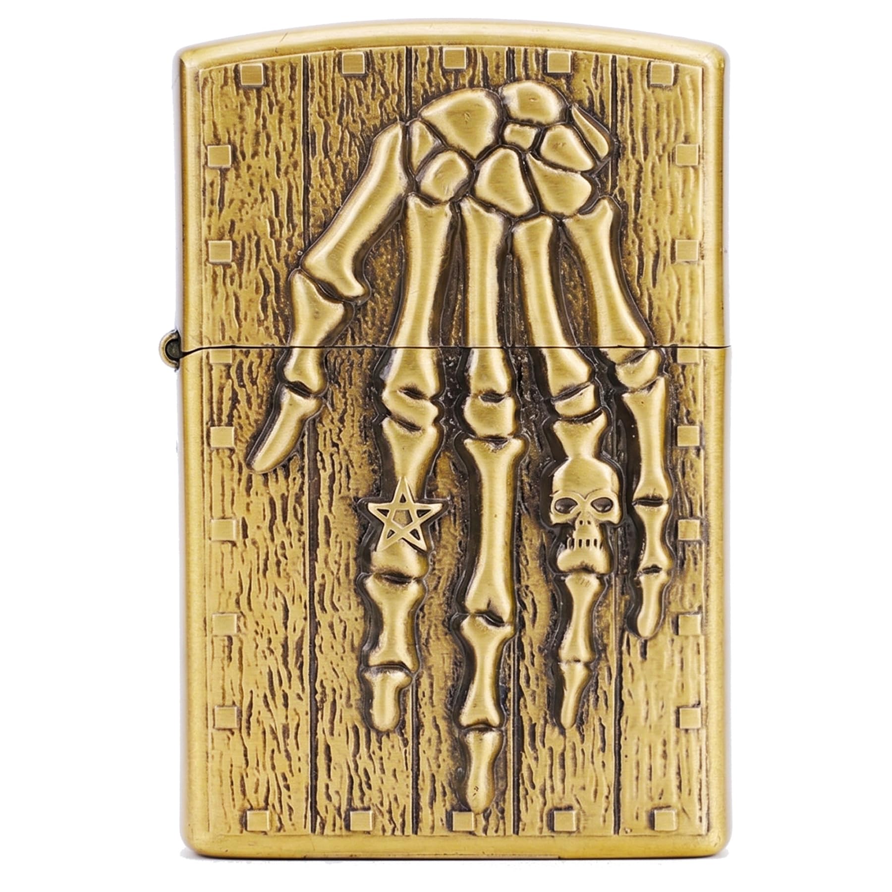 Encendedor de butano recargable con rueda de molienda vintage y diseño de calavera tallada