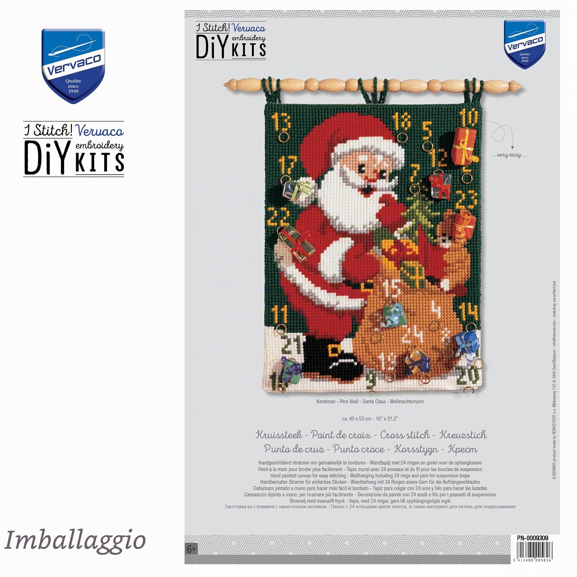 VERVACO Kit Calendario Dell'avvento Punto Croce Prestampato Babbo Natale Set Ricamo Principianti Decorativi per Pareti ca. 40 x 53 cm DIY Natale Decorazioni Casa Particolari Regalo Creativo