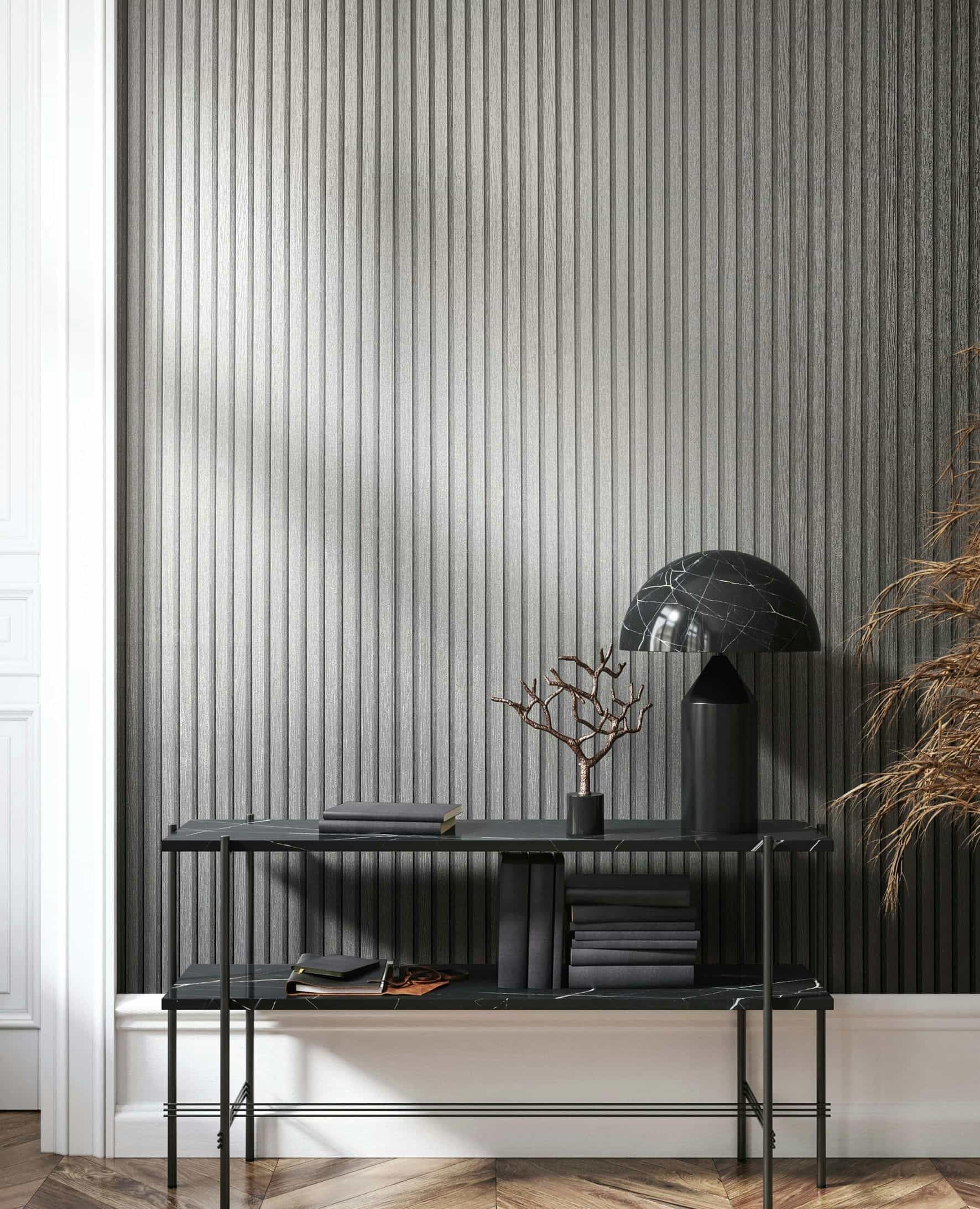 marburg Wallpaper Wood Effect Silver Gloss Acoustic Panels 3D Effect Non-Woven Wallpaper Living Room Bedroom 10.05 x 0.53 m Made in Germany