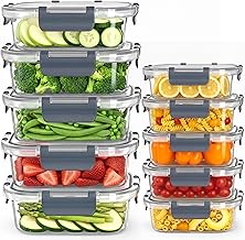 Pack of 10 (1040ml+370ml) Glass Containers with Lids, Food Storage & Glass Meal Prep Containers, BPA-Free, Microwave, Oven, Freezer & Dishwasher Safe.