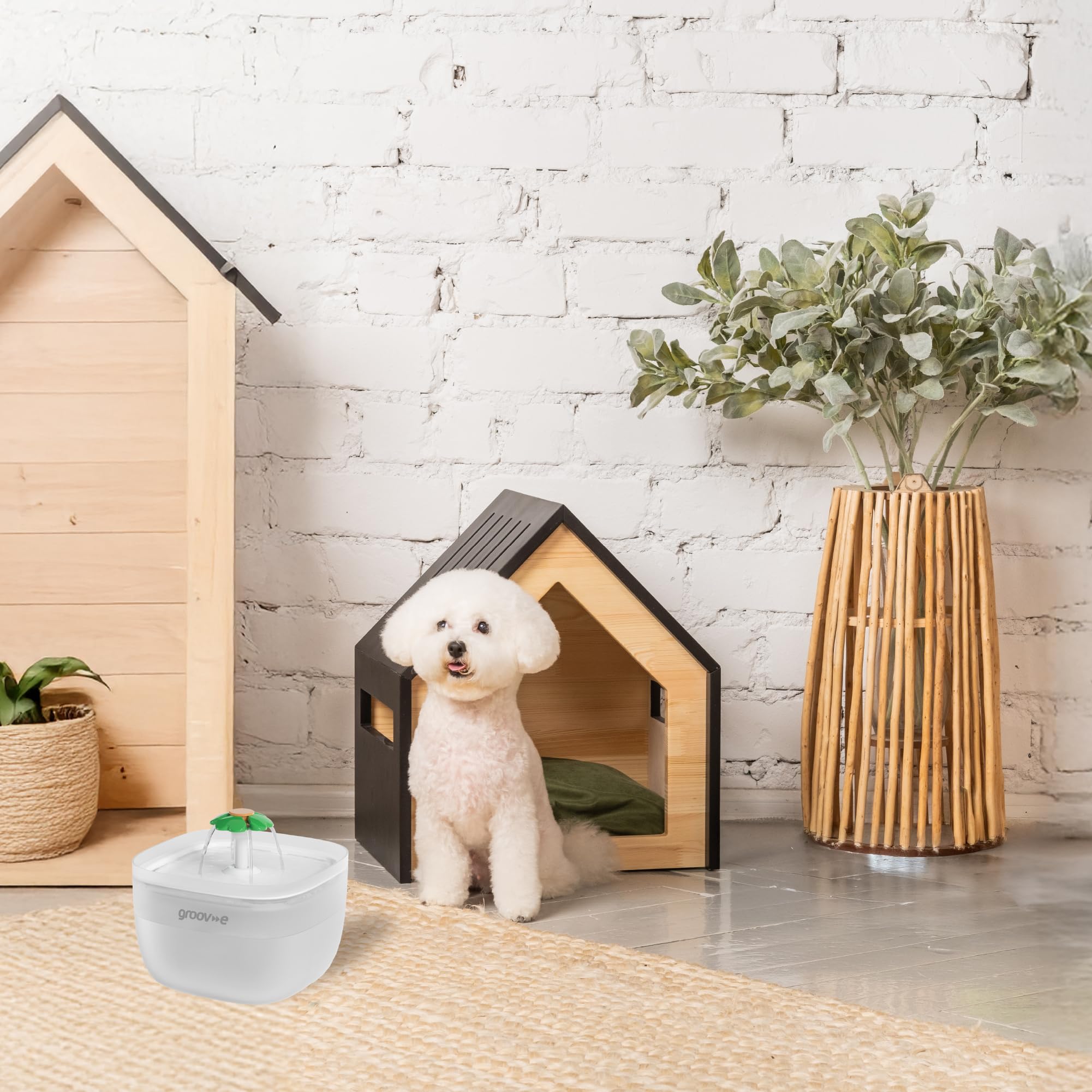Groov-e Pet-Tech Fontaine à eau pour animaux de compagnie – Distributeur d'eau automatique pour chat et chien, réservoir de 2 L, débit silencieux, filtration à 4 couches, bol lumineux, design facile à
