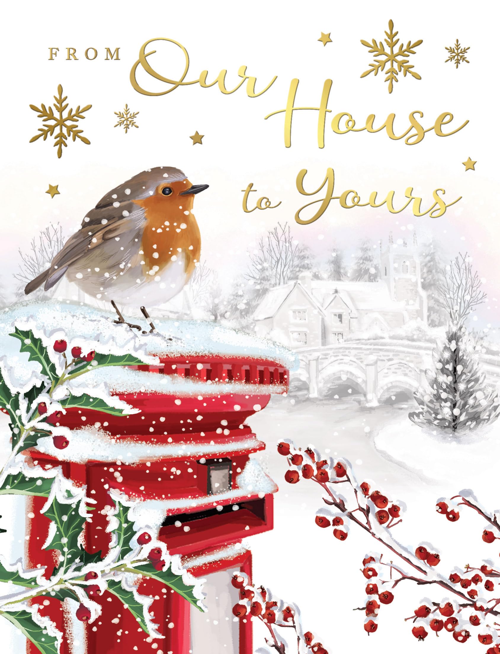 Moderne Weihnachtskarte "Our House To Yours", 20,3 X 15,2 Cm