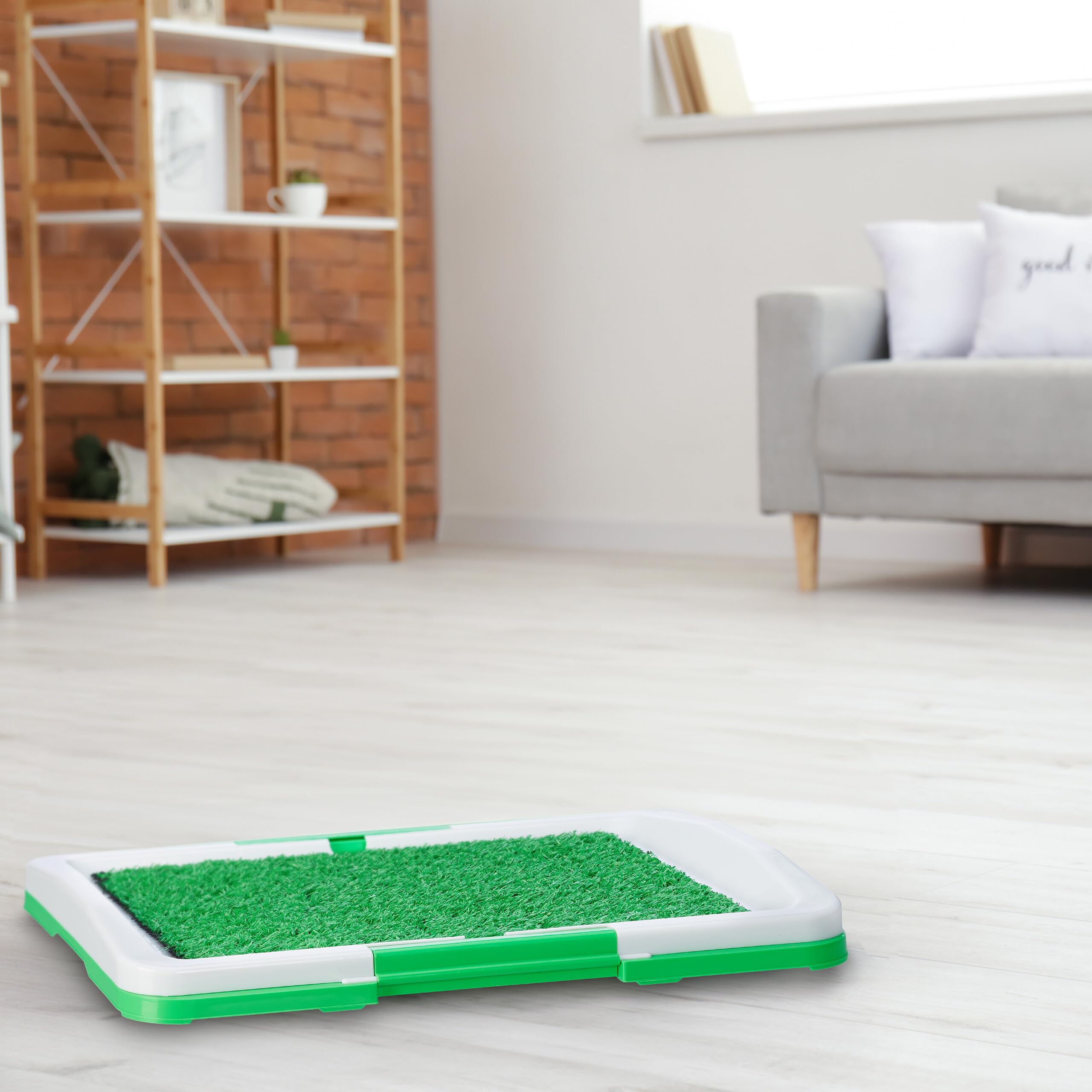 Relaxdays Aseo para Perro con 4 Empapadores Césped, Bandeja Sanitaria Cachorros, Plástico 5,5x45,5x33cm, Blanco/Verde