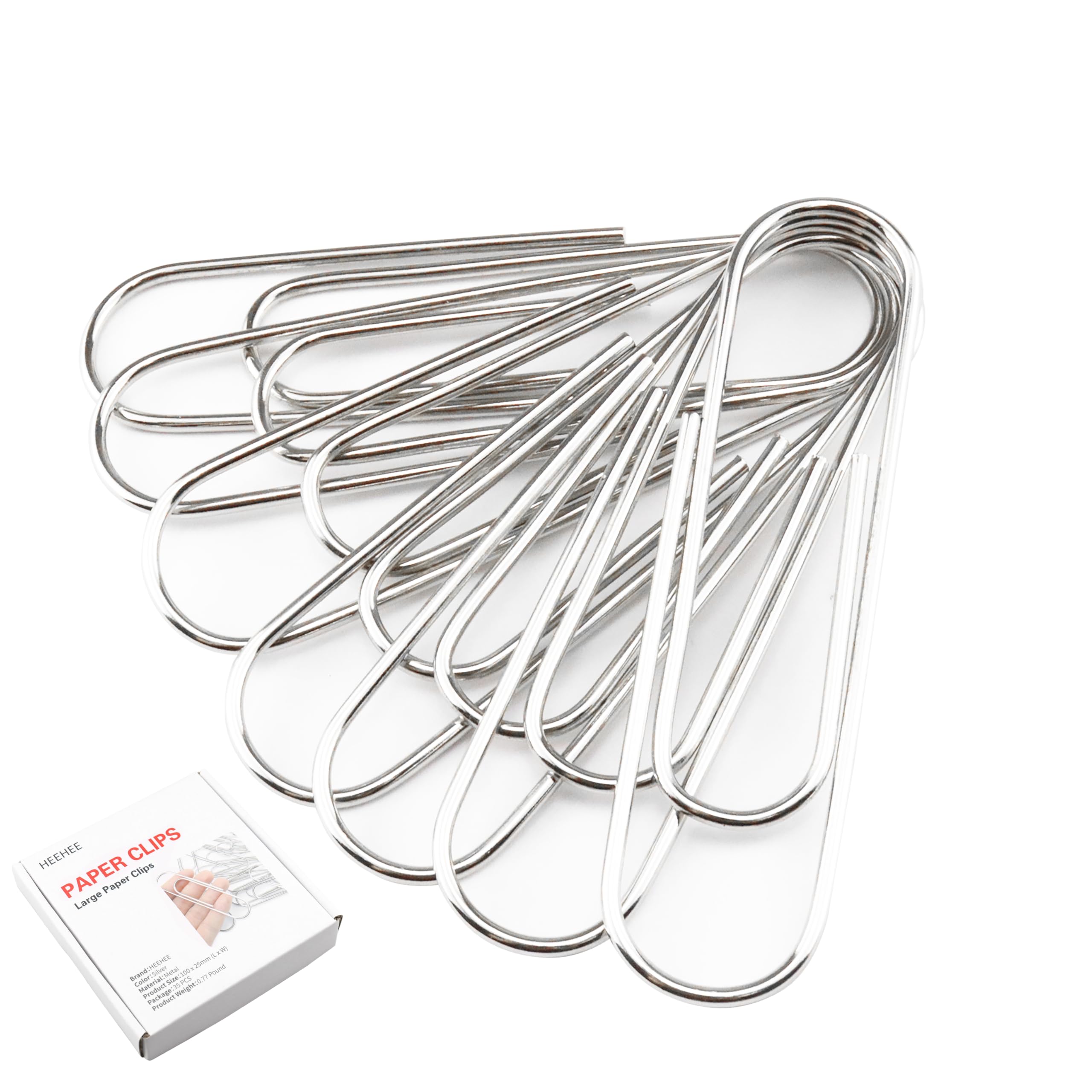 HEEHEE 35 PCS 4 Inch Silver Large Paper Clips - Rust Resistant and Bend Proof, Smooth Finish, Large Jumbo Paperclips for Office School, Documents,